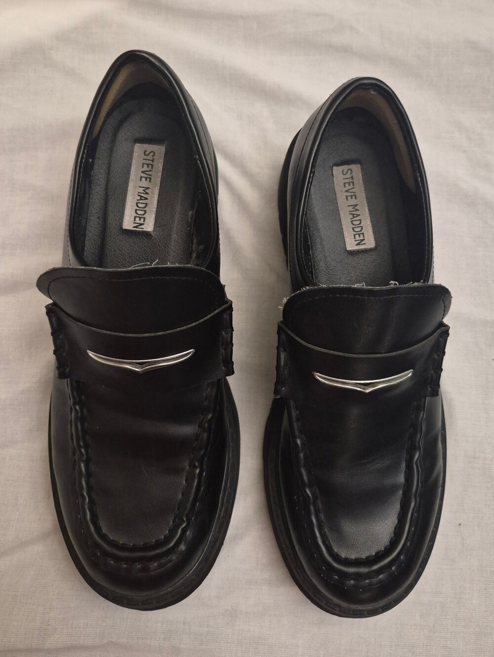 Steve Madden Malvern Black Platform Penny Loafers Size 8.5 | Lug Sole